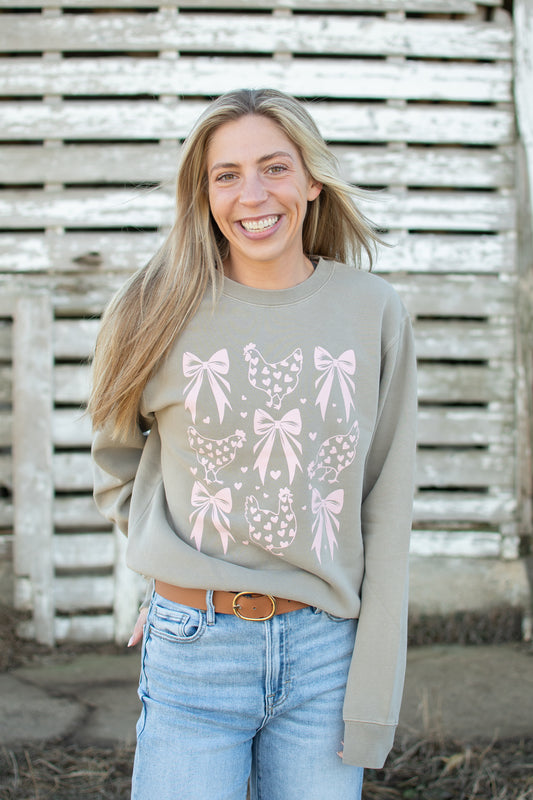 Valentine Chickens & Bows Crewneck