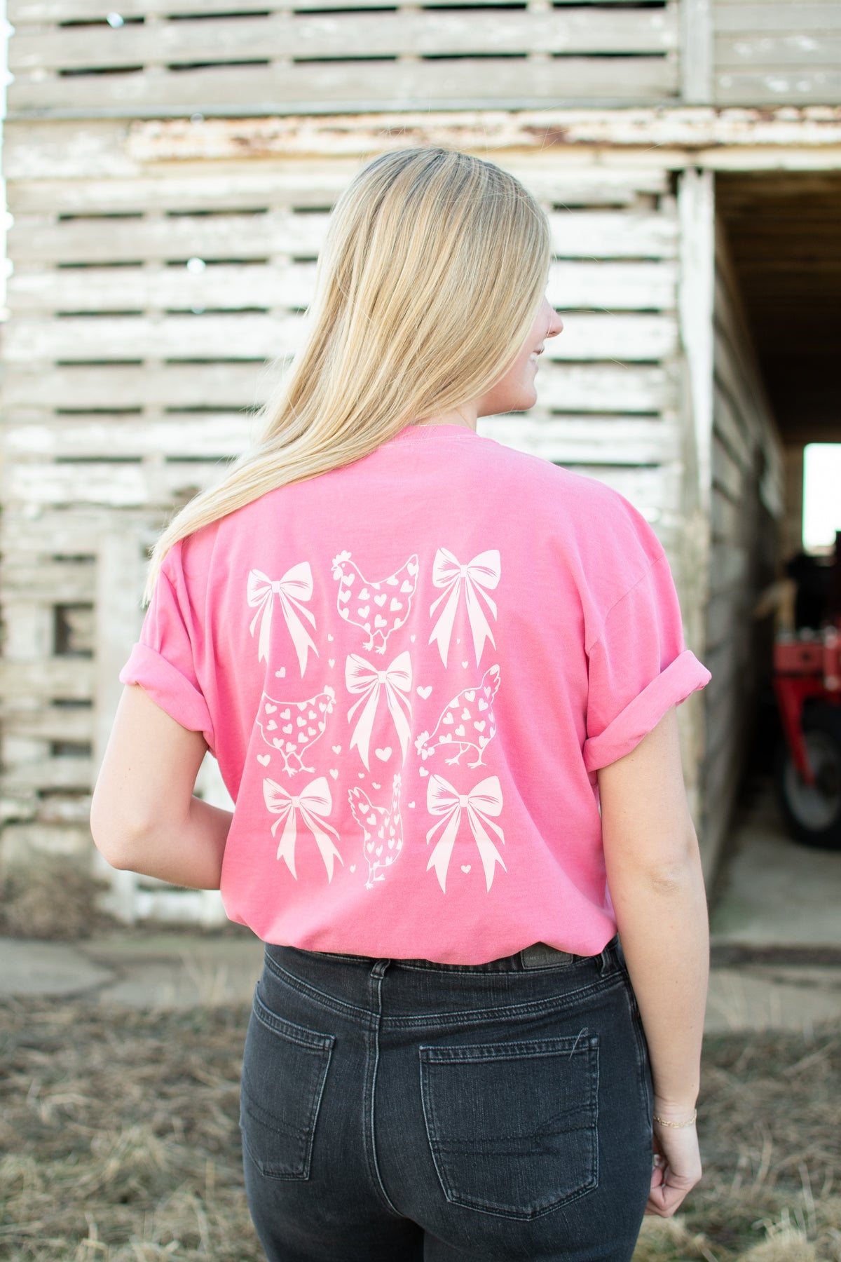 Valentine Chickens & Bows Pink Tee