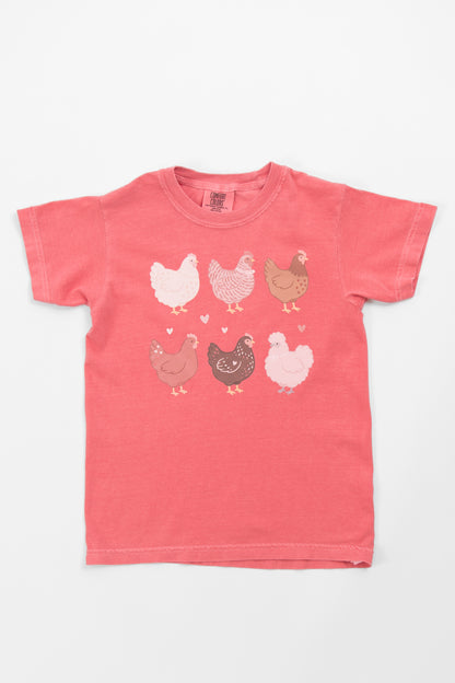 Valentine Chickens & Hearts Pink Toddler/Youth Tee