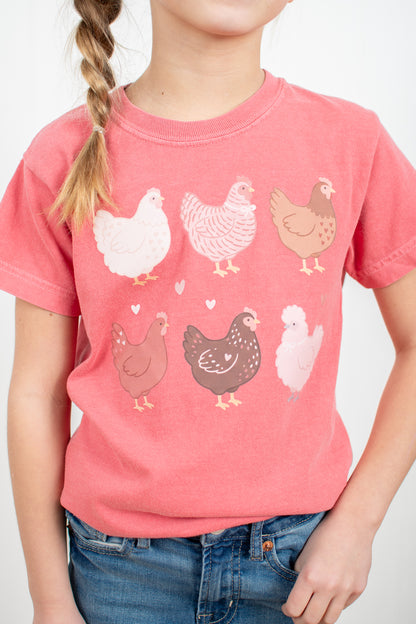 Valentine Chickens & Hearts Pink Toddler/Youth Tee