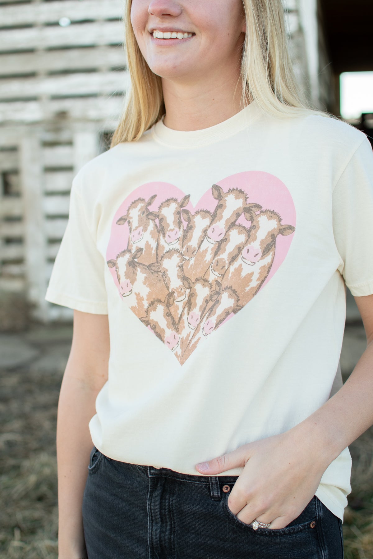 Valentine Cow Heart Ivory Tee