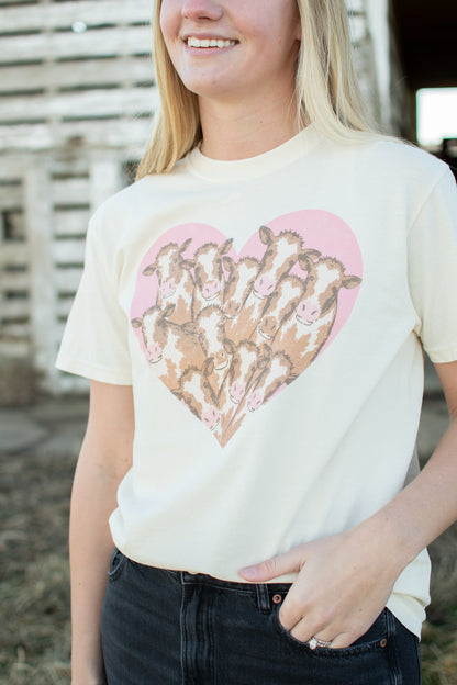 Valentine Cow Heart Ivory Tee