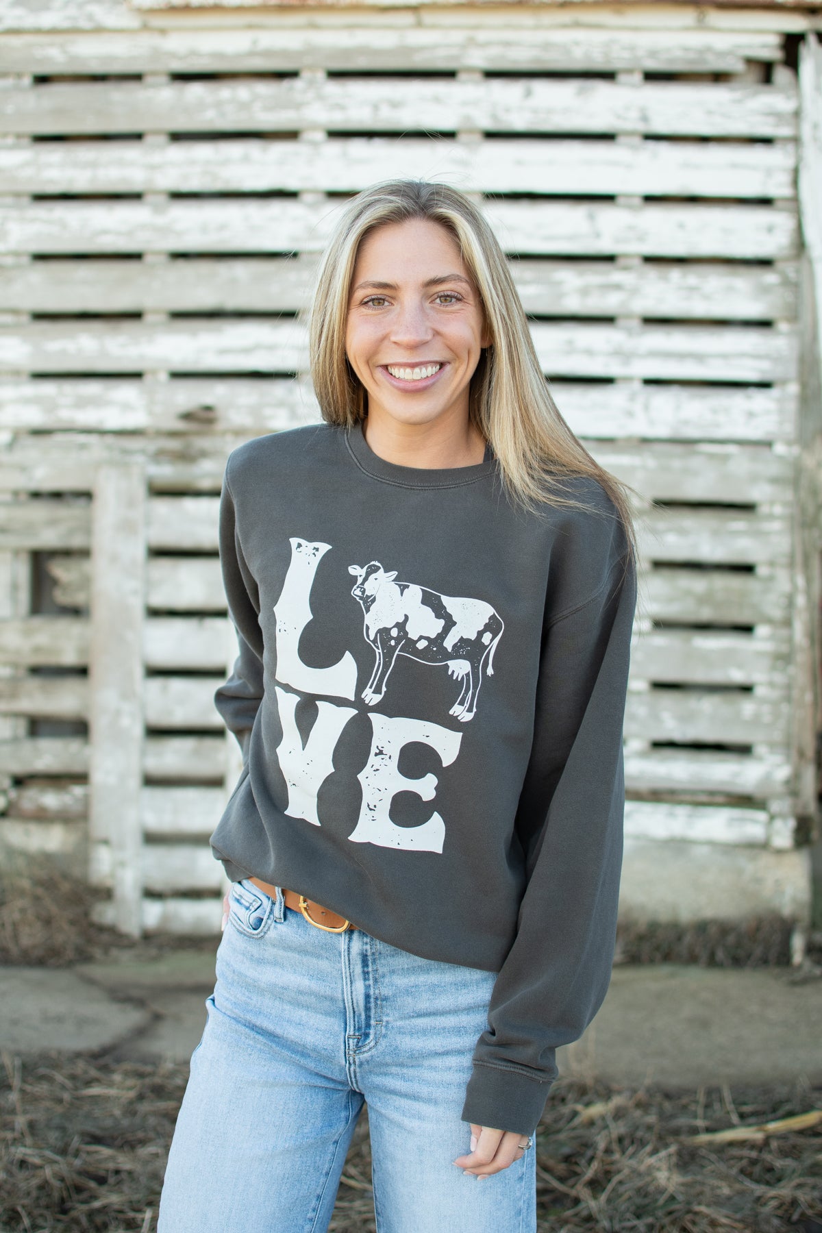 Valentine Cow 'LOVE' Charcoal Crewneck
