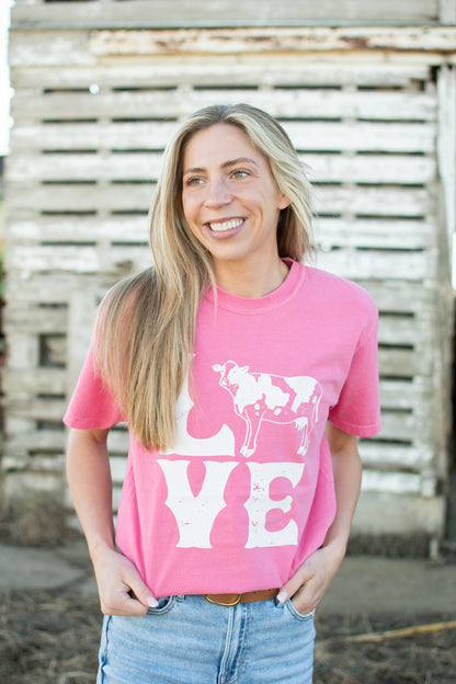 Valentine Cow 'LOVE' Pink Tee