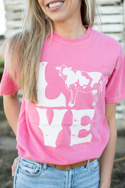 Valentine Cow 'LOVE' Pink Tee