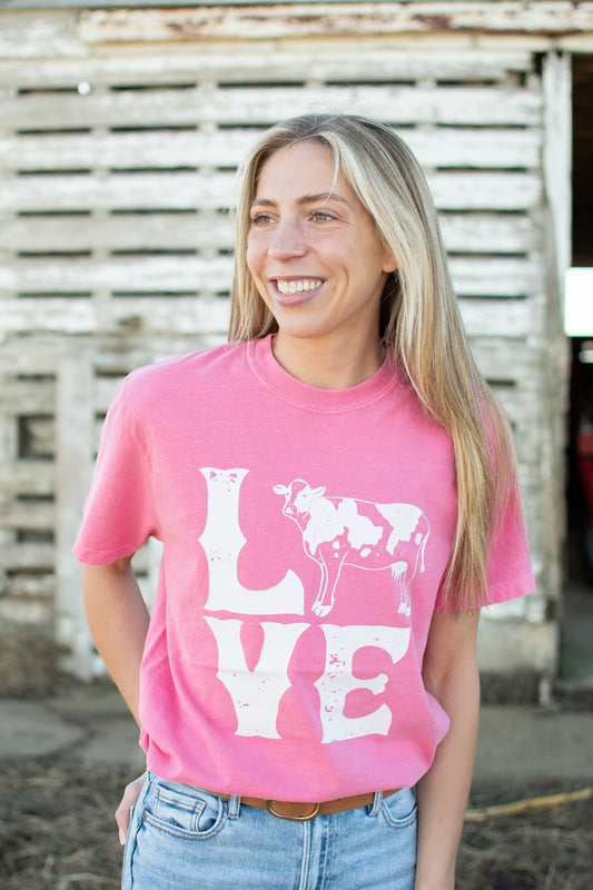 Valentine Cow 'LOVE' Pink Tee