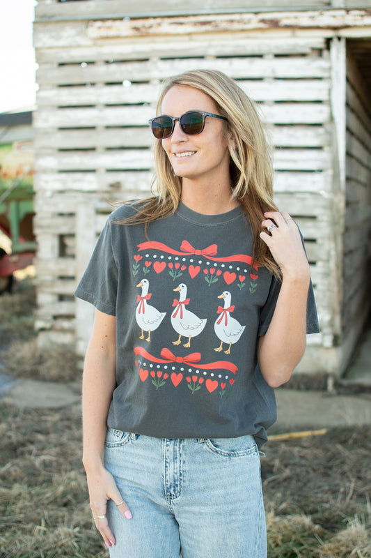 Valentine Geese Charcoal Tee