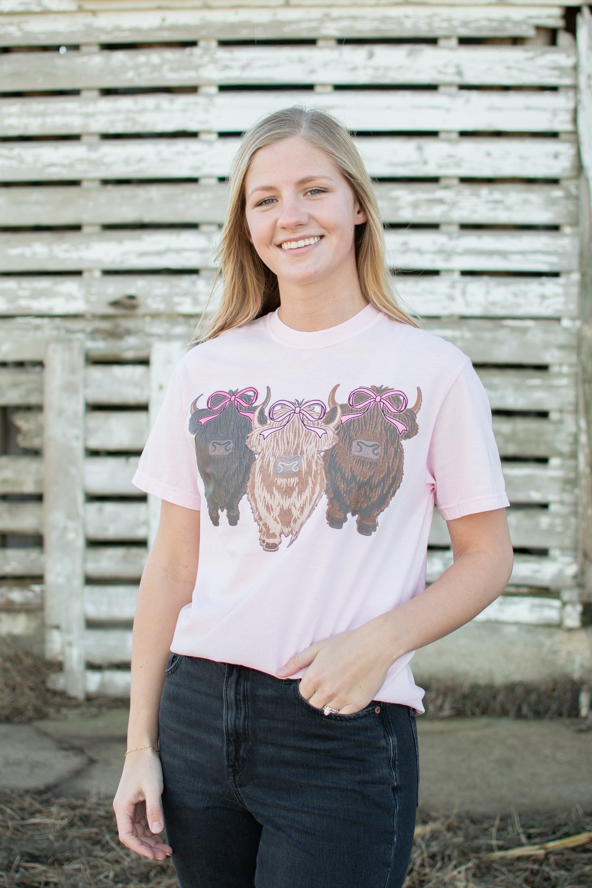 Valentine Highlands & Bows Light Pink Tee