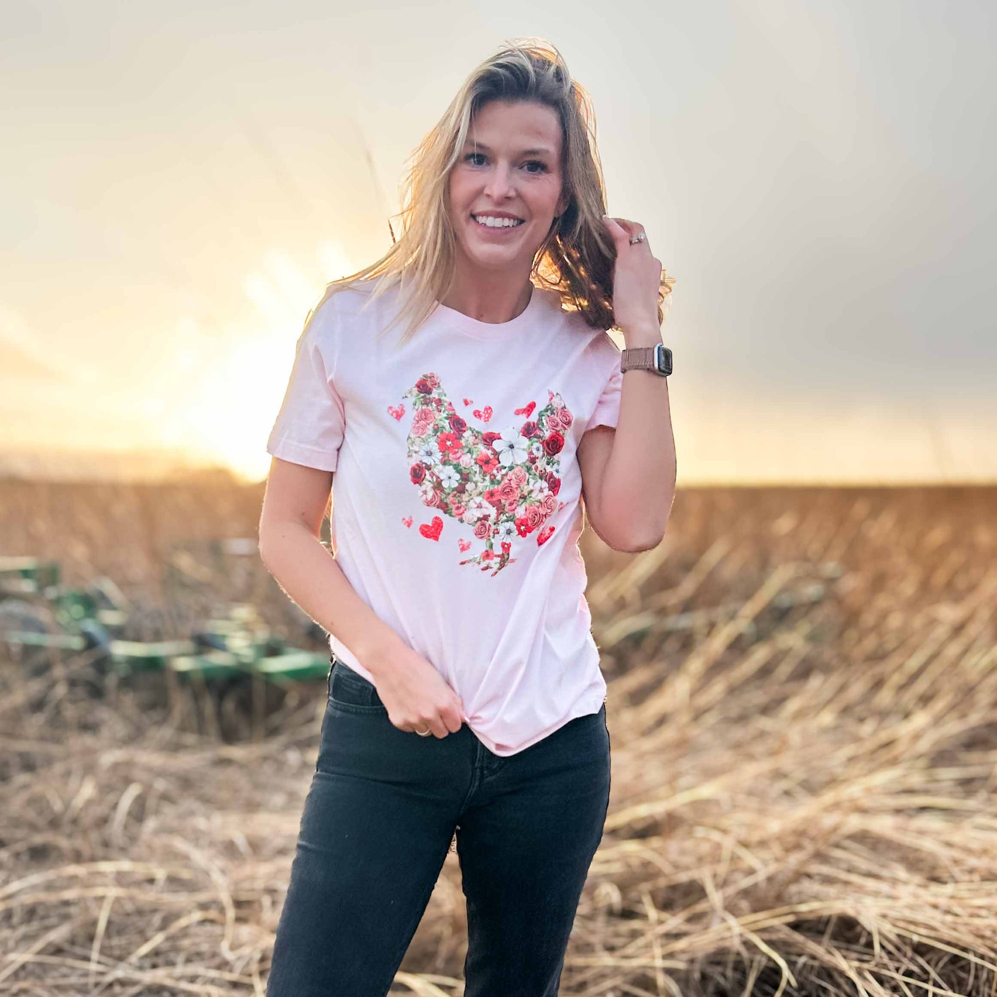 Valentines Floral Chicken Tee - American Farm Company