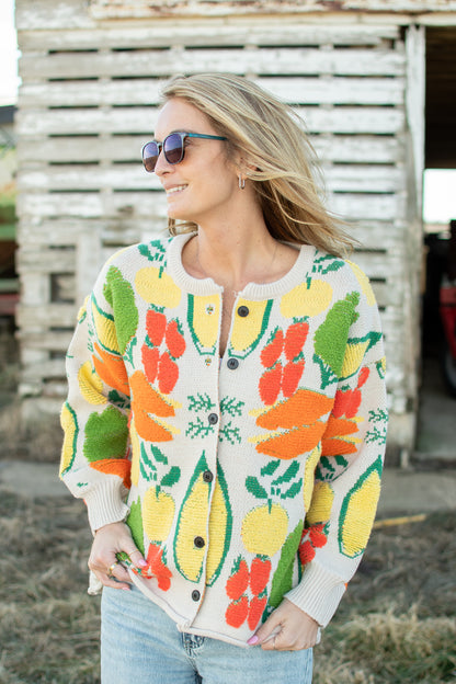Veggie Garden Jacquard Button Cardigan