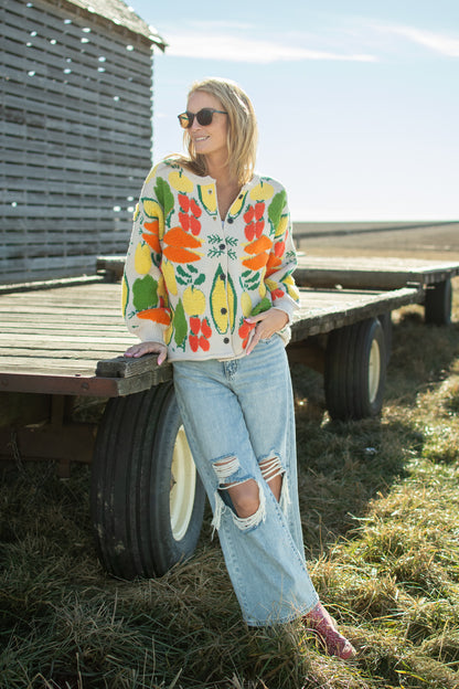 Veggie Garden Jacquard Button Cardigan