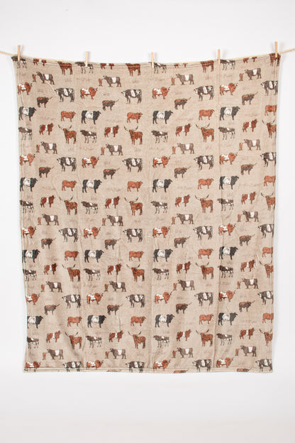 Vintage Cattle Plush Blanket