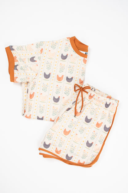 Vintage Chicken Floral Adult 2-Piece Short Lounge Set