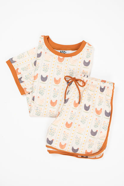 Vintage Chicken Floral Adult 2-Piece Short Lounge Set