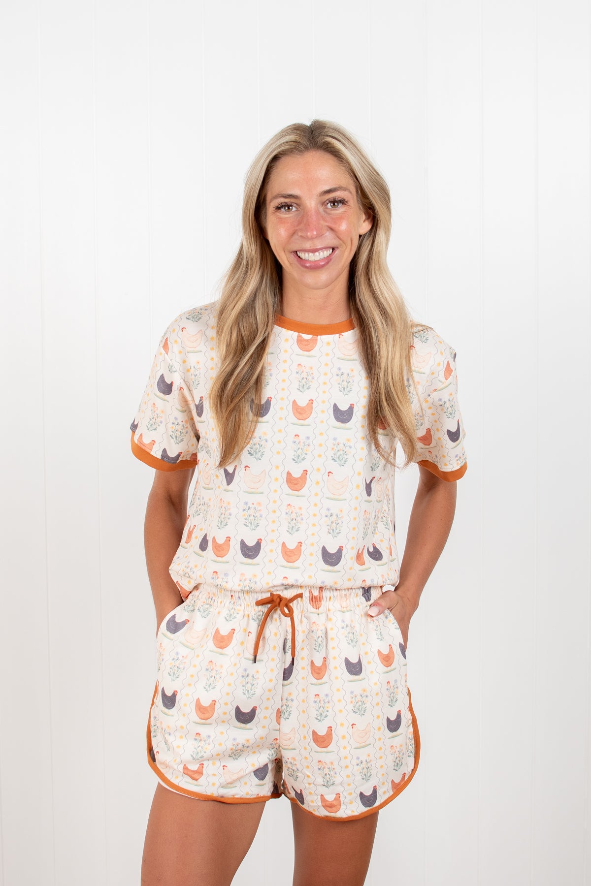Vintage Chicken Floral Adult 2-Piece Short Lounge Set