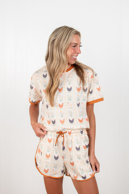 Vintage Chicken Floral Adult 2-Piece Short Lounge Set