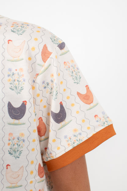 Vintage Chicken Floral Adult 2-Piece Short Lounge Set