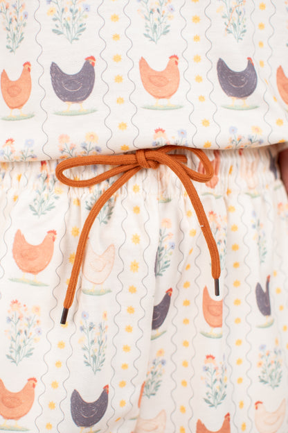 Vintage Chicken Floral Adult 2-Piece Short Lounge Set