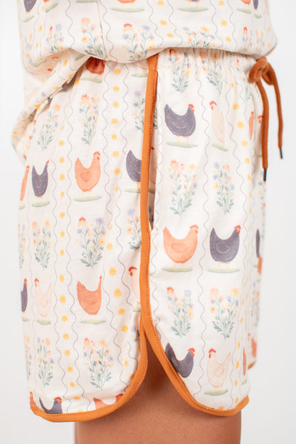 Vintage Chicken Floral Adult 2-Piece Short Lounge Set