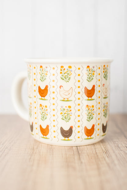 Vintage Chicken Floral Ceramic Mug
