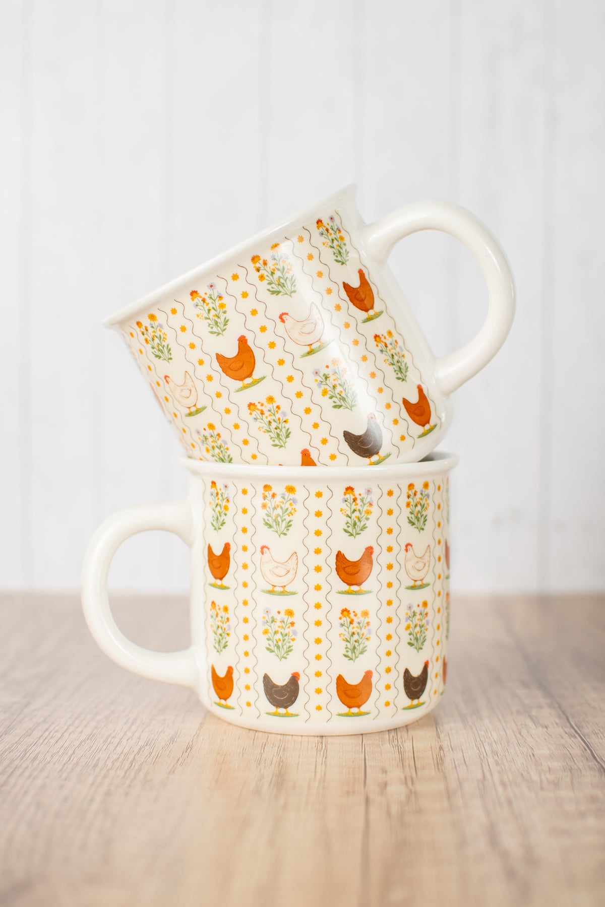 Vintage Chicken Floral Ceramic Mug