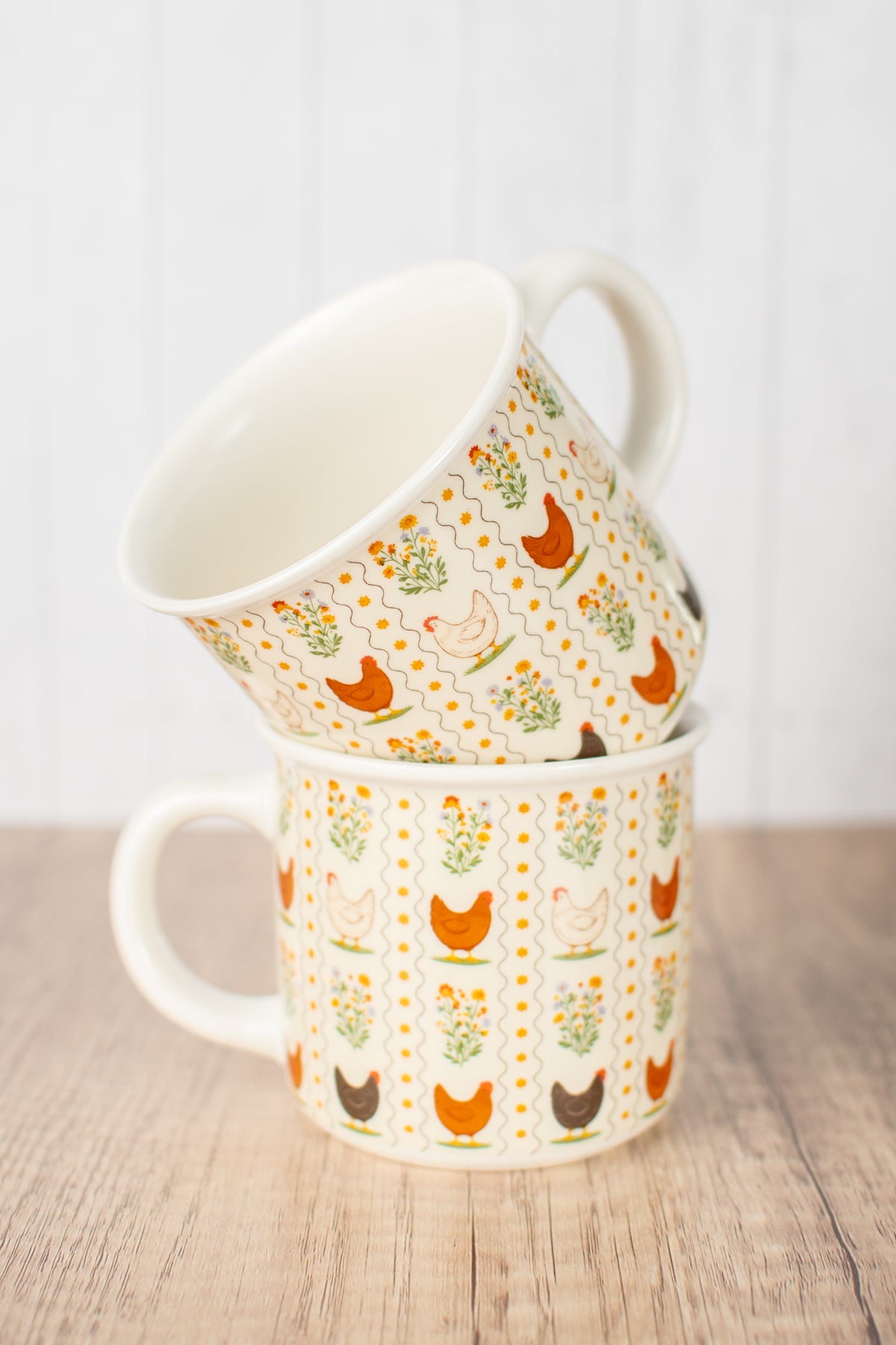 Vintage Chicken Floral Ceramic Mug