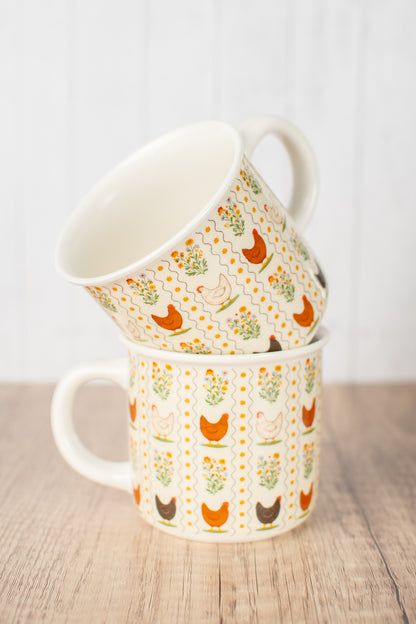 Vintage Chicken Floral Ceramic Mug