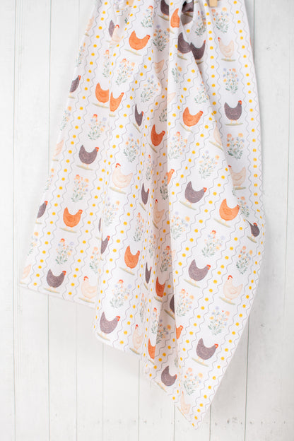 Vintage Chicken Floral Flour Sack Kitchen Towel