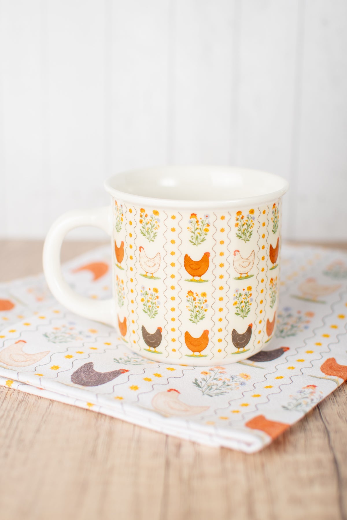 Vintage Chicken Floral Ceramic Mug