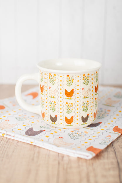 Vintage Chicken Floral Ceramic Mug