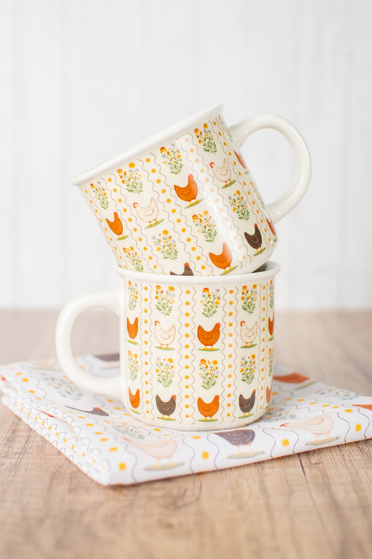 Vintage Chicken Floral Ceramic Mug