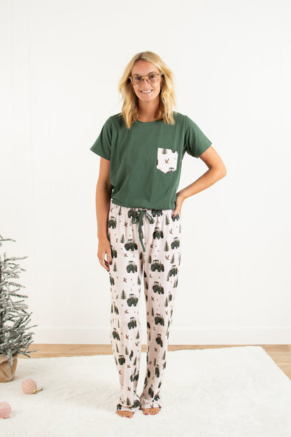 Vintage Green Tractor Christmas Adult Pajama Top *Preorder*