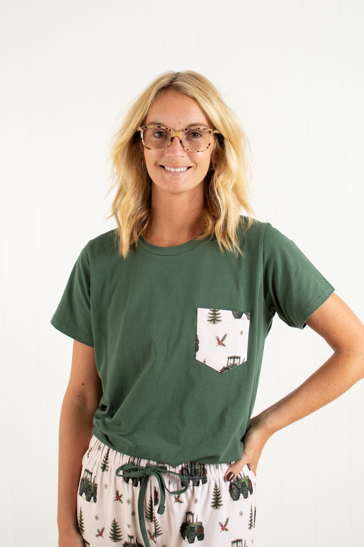 Vintage Green Tractor Christmas Adult Pajama Top *Preorder*