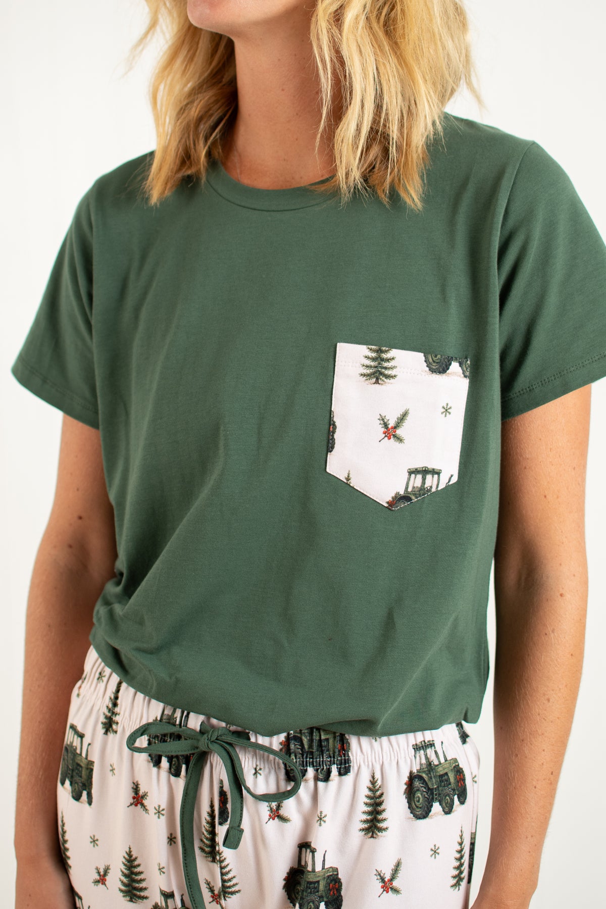 Vintage Green Tractor Christmas Adult Pajama Top *Preorder*