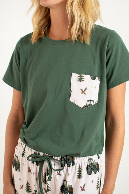 Vintage Green Tractor Christmas Adult Pajama Top *Preorder*