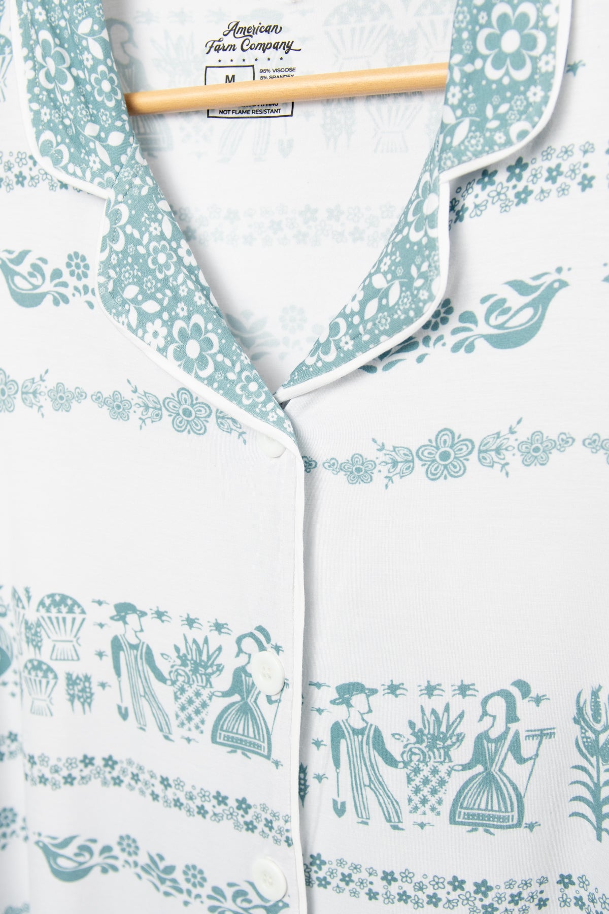Vintage Kitchen Classic Print Adult Bamboo Pajama 2-Piece Set - Blue