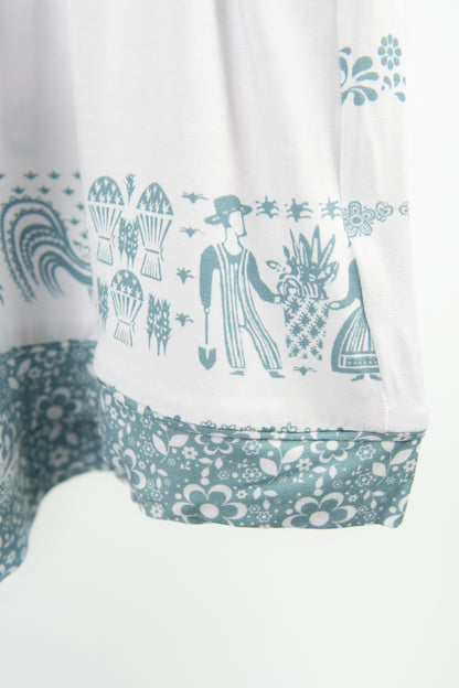 Vintage Kitchen Classic Print Adult Bamboo Pajama 2-Piece Set - Blue