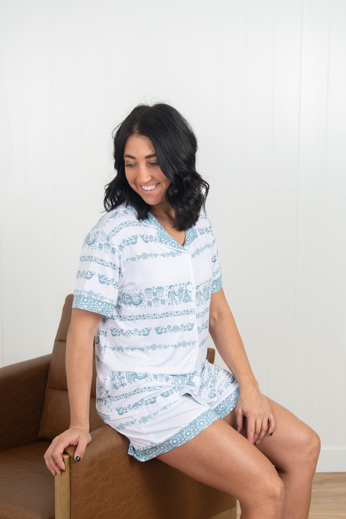 Vintage Kitchen Classic Print Adult Bamboo Pajama 2-Piece Set - Blue