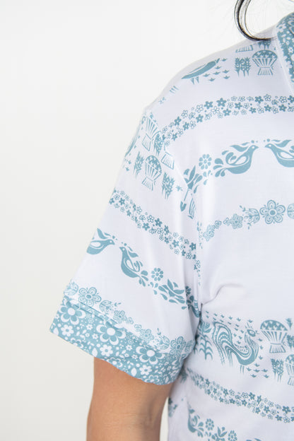 Vintage Kitchen Classic Print Adult Bamboo Pajama 2-Piece Set - Blue