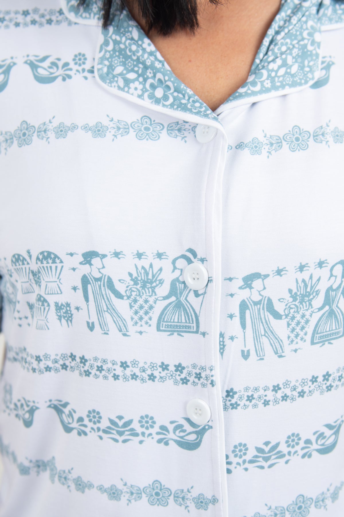 Vintage Kitchen Classic Print Adult Bamboo Pajama 2-Piece Set - Blue