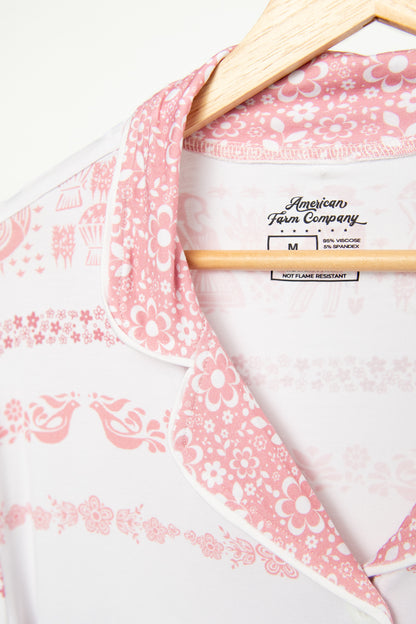 Vintage Kitchen Classic Print Adult Bamboo Pajama 2-Piece Set - Pink