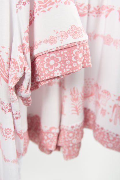 Vintage Kitchen Classic Print Adult Bamboo Pajama 2-Piece Set - Pink