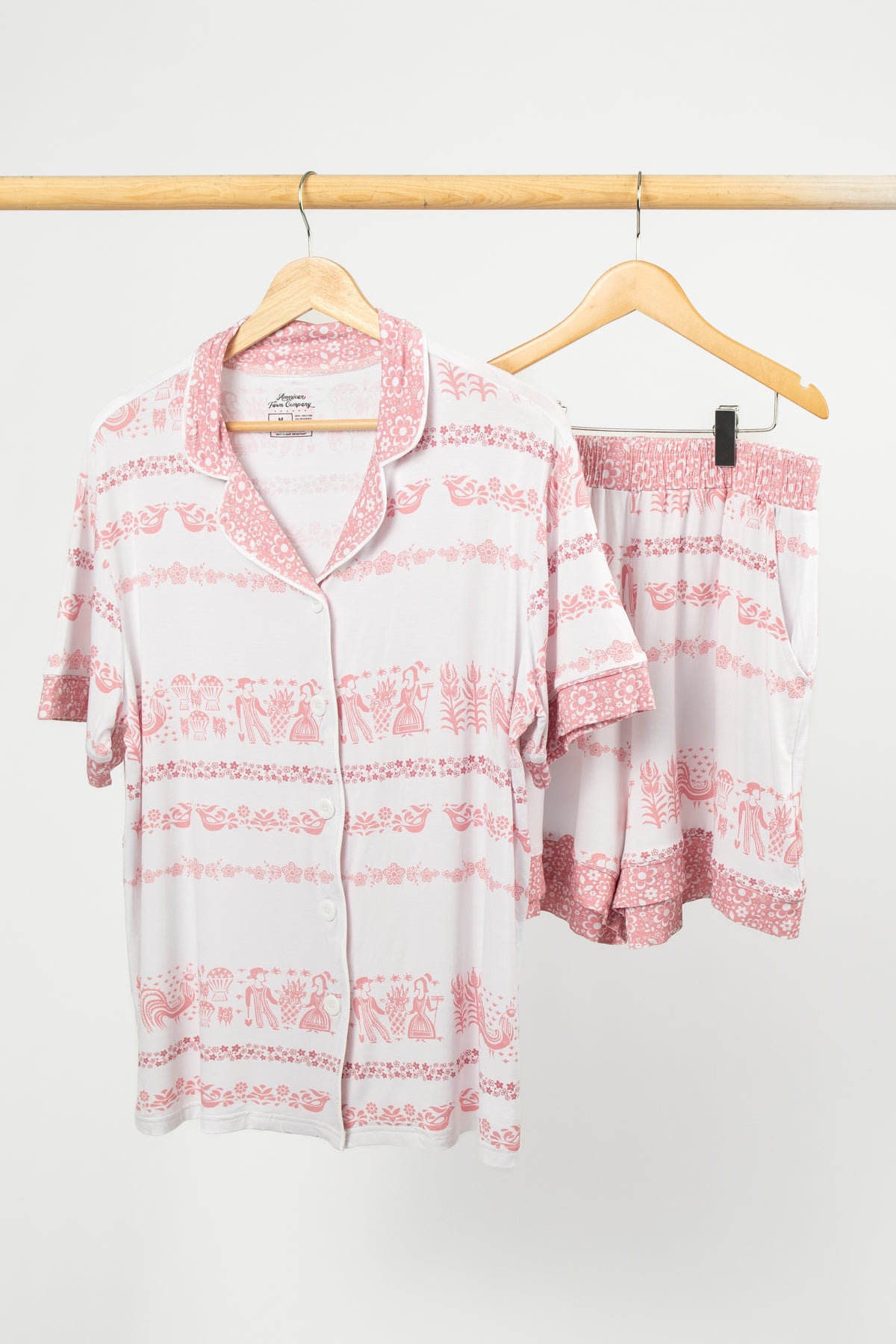 Vintage Kitchen Classic Print Adult Bamboo Pajama 2-Piece Set - Pink
