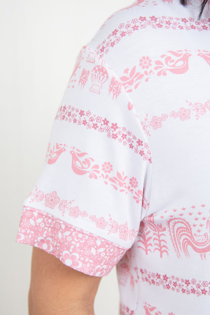 Vintage Kitchen Classic Print Adult Bamboo Pajama 2-Piece Set - Pink