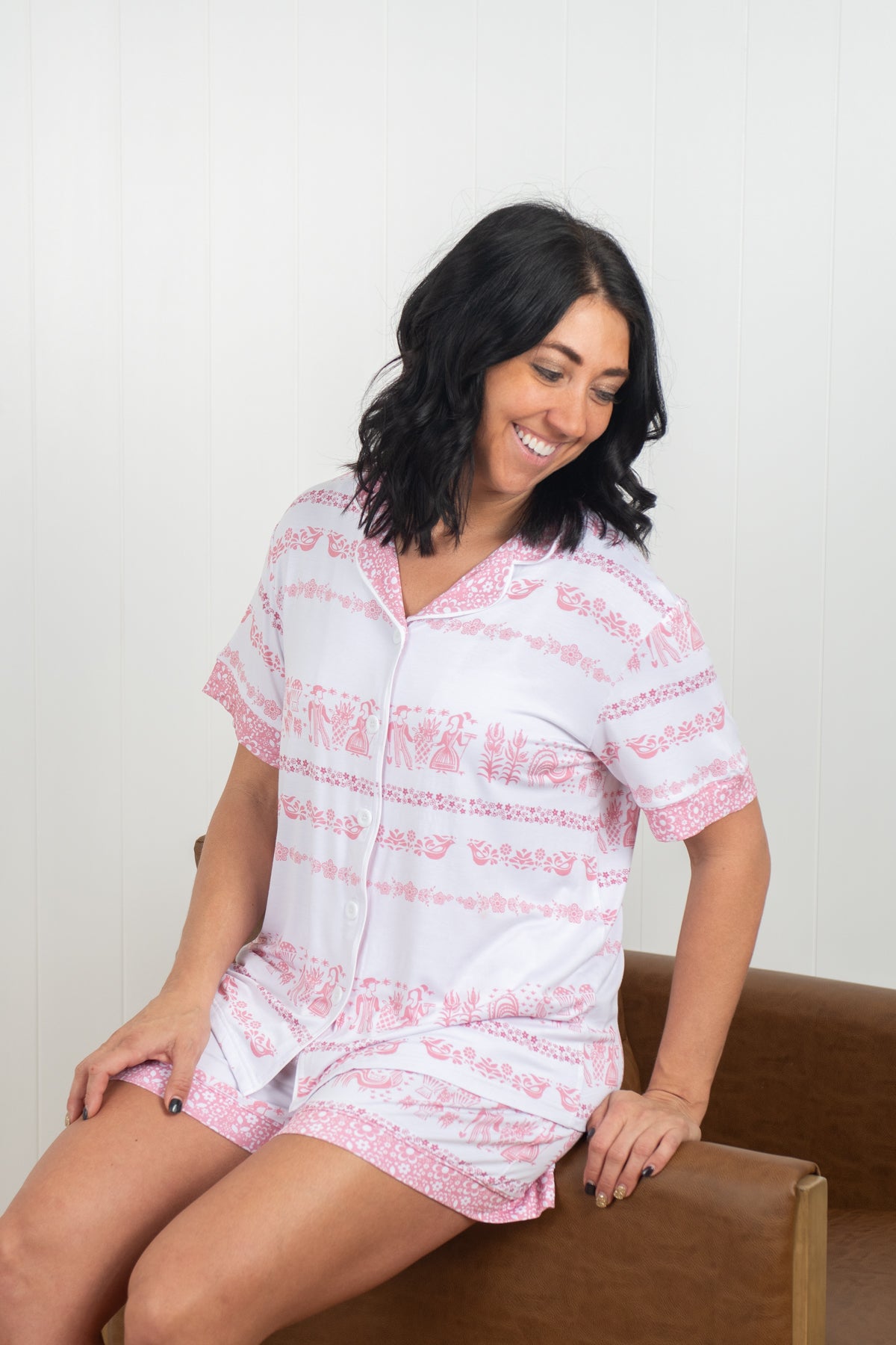 Vintage Kitchen Classic Print Adult Bamboo Pajama 2-Piece Set - Pink