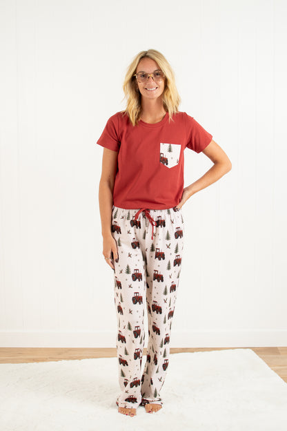 Vintage Red Tractor Christmas Adult Pajama Top *Preorder*