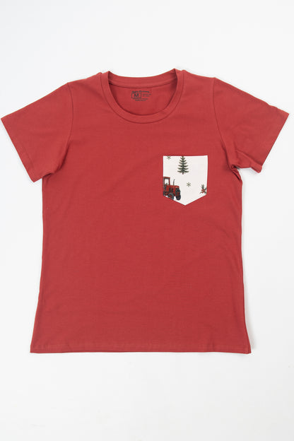 Vintage Red Tractor Christmas Adult Pajama Top *Preorder*