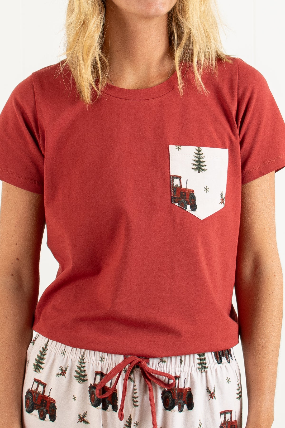 Vintage Red Tractor Christmas Adult Pajama Top *Preorder*