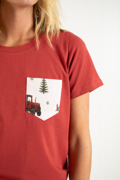 Vintage Red Tractor Christmas Adult Pajama Top *Preorder*