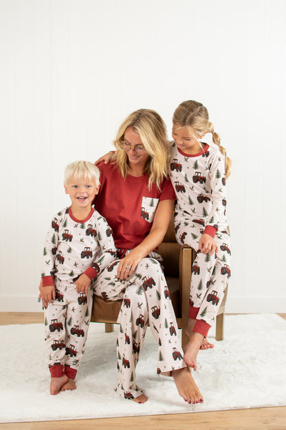 Vintage Red Tractor Christmas Adult Pajama Top *Preorder*